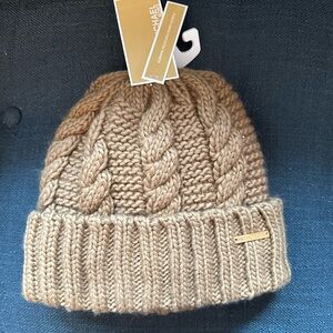 MICHAEL Michael Kors Cable Knit Fleece Lined Beanie Camel Tan NEW